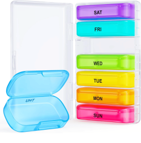 7 Packs Extra Large Pill Organizer, Portable Pill Box 7 Day for Pocket, Purse, Weekly Pill Case with Dual-Protection Design